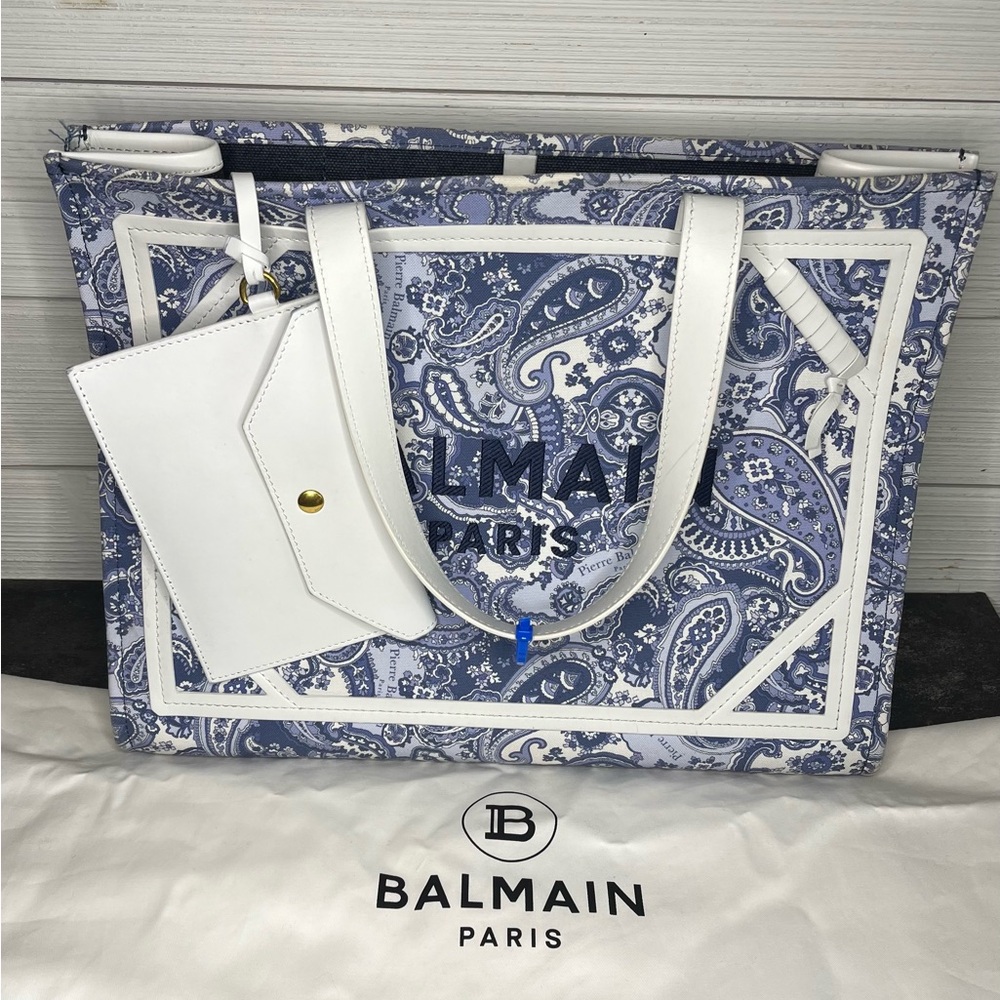 Balmain Medium B-Army Paislet Canvas Shopper Bag in blue designer women’s - Picture 12 of 16
